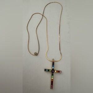 Costume Jewelry - Rainbow Cross Necklace